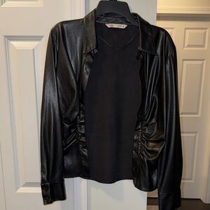 Zara Shiny Black Leather Jacket
